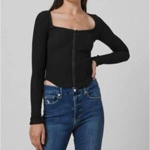 Good American Black Zip Ribbed black shirt. Gently Preowned.